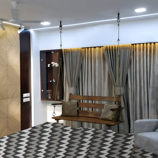 2 Seater Swing Wooden Jhula with Brass Coated Chain for Indoor Outdoor & Balcony | House Swings for Adults (Honey Finish)