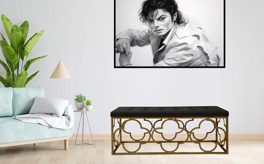 Entryway Bench Black Velvet and Metal (Metal - Gold)