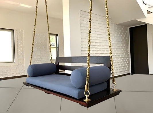 Sheesham Wood Swing Jhula with Back Support and Stainless Steel Assessoriesfor Indoor Outdoor & Balcony | House Swings for Adults (Walnut Finish)