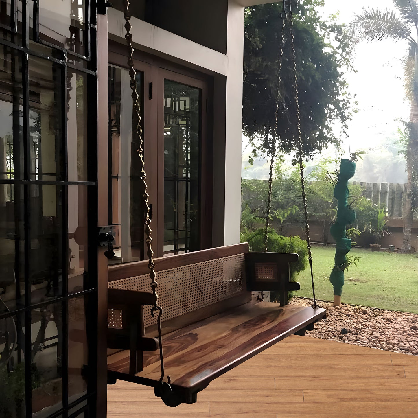 Reversible Wooden Swing Jhula with Brass Chainfor Indoor Outdoor & Balcony | House Swings for Adults (52 Inches, Honey Finish)