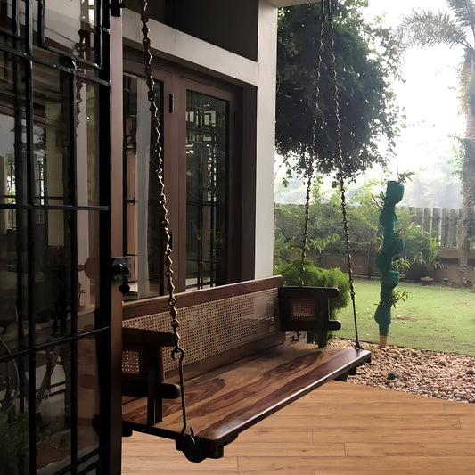 Reversible Wooden Swing Jhula with Brass Chainfor Indoor Outdoor & Balcony | House Swings for Adults (52 Inches, Honey Finish)