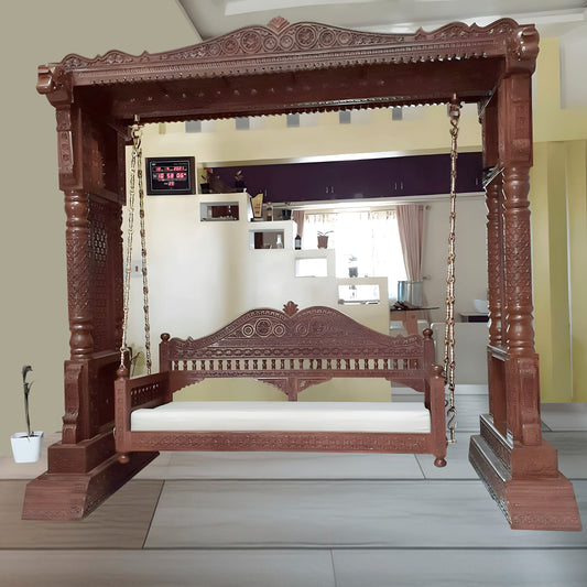 Wooden Swing Jhula with Stand for Indoor Outdoor & Balcony | House Swings for Adults (Walnut and Honey Finish)