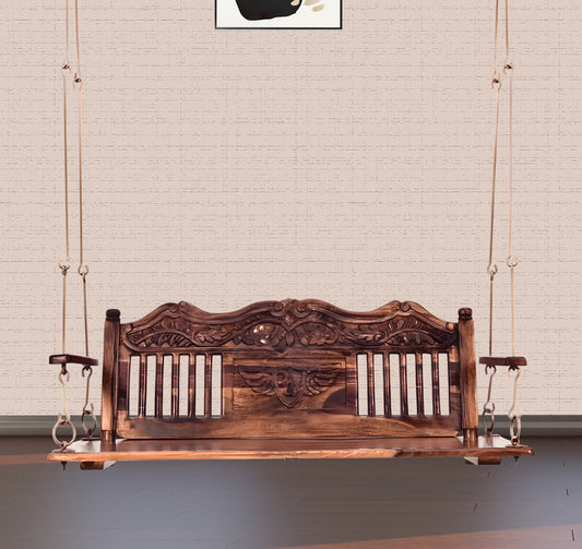 Wooden Swing Jhula with Brass Chain and Carving Eagle Designfor Indoor Outdoor & Balcony | House Swings for Adults (Honey Finish)