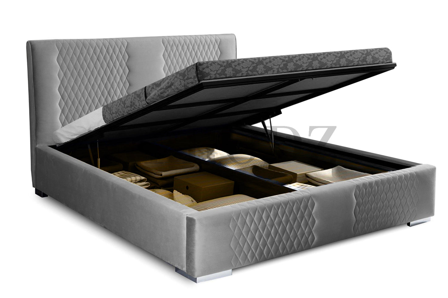 Velvet Upholstered King Size Bed with Hydraulic Storage