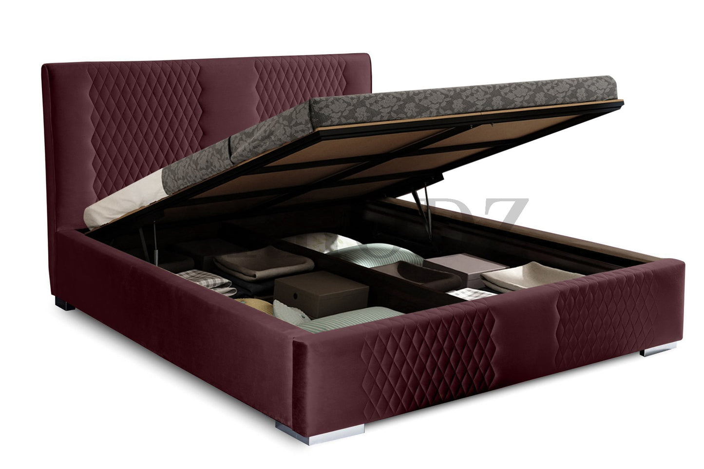 Velvet Upholstered King Size Bed with Hydraulic Storage
