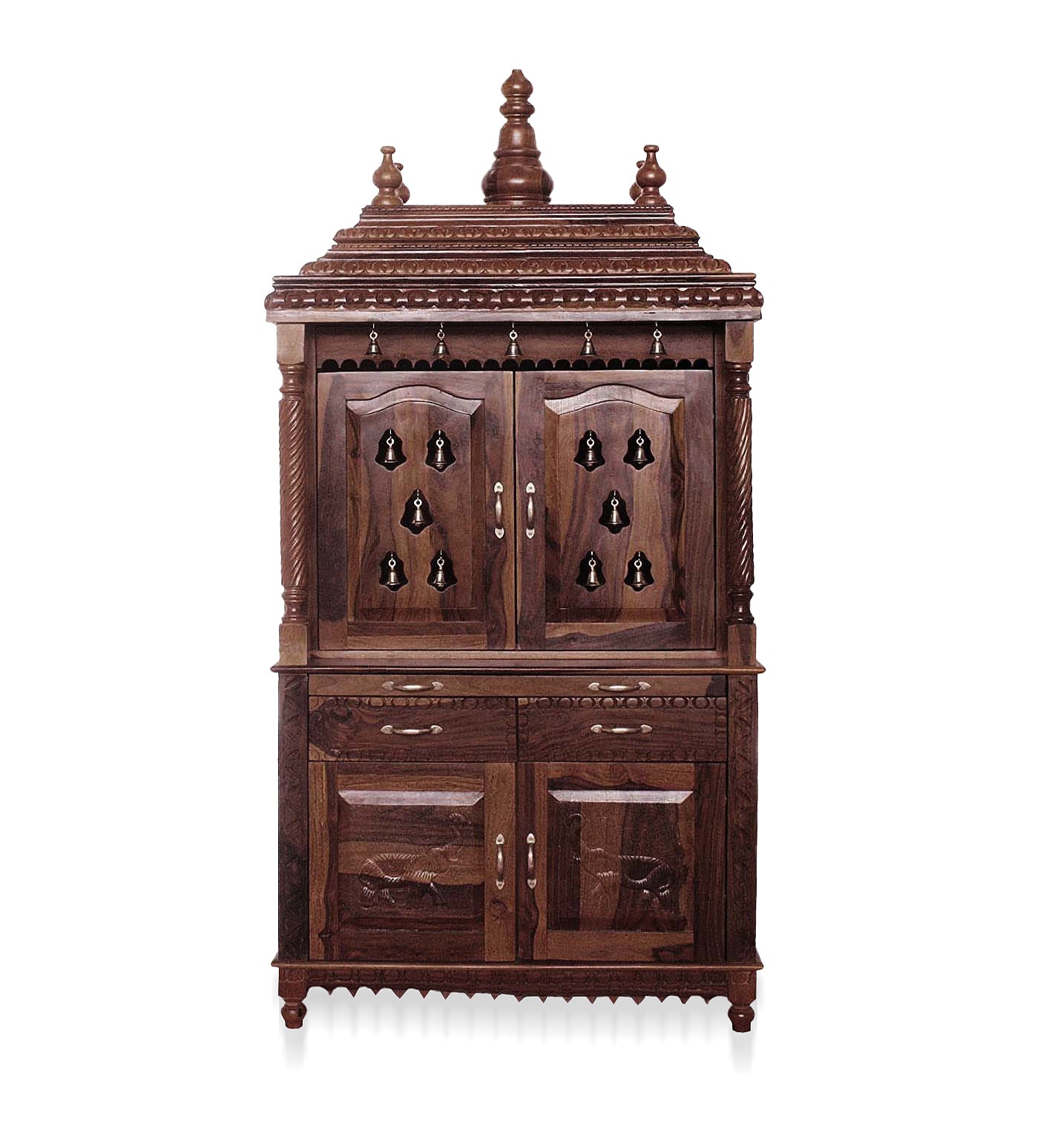 Handcrafted Sheesham Wood Temple with Storage for Pooja Room | Temple for Home | Pooja Mandir (Standard, Natural Teak)