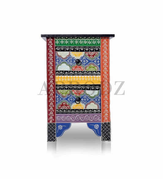 Solid Wood Hand-Painted Bedside Table | End Table for Bedroom & Living Room Furniture (Multicolour)