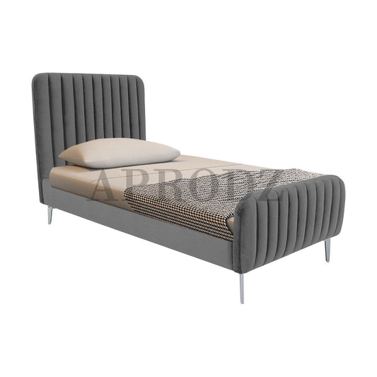 Fluted Velvet Upholstered Bed with Metal Feet
