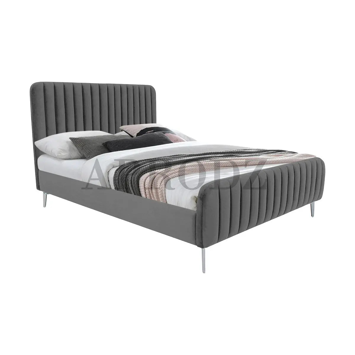 Fluted Velvet Upholstered Bed – Premium Platform Bed with Metal Feet & Luxurious Comfort for Bedroom & Home