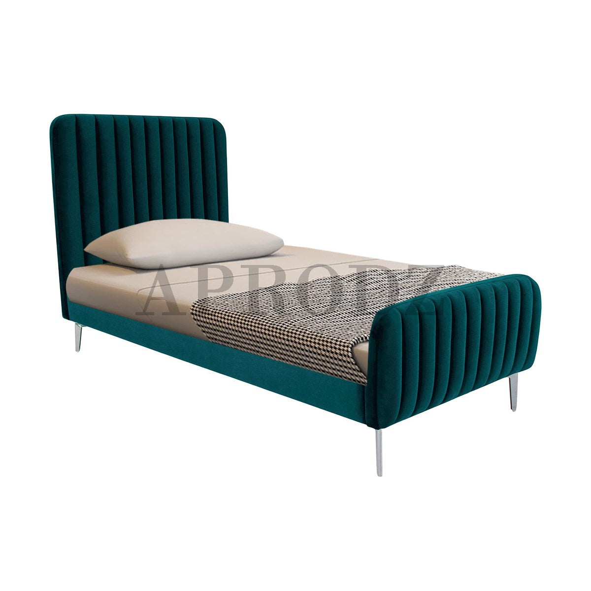 Fluted Velvet Upholstered Bed – Premium Platform Bed with Metal Feet & Luxurious Comfort for Bedroom & Home