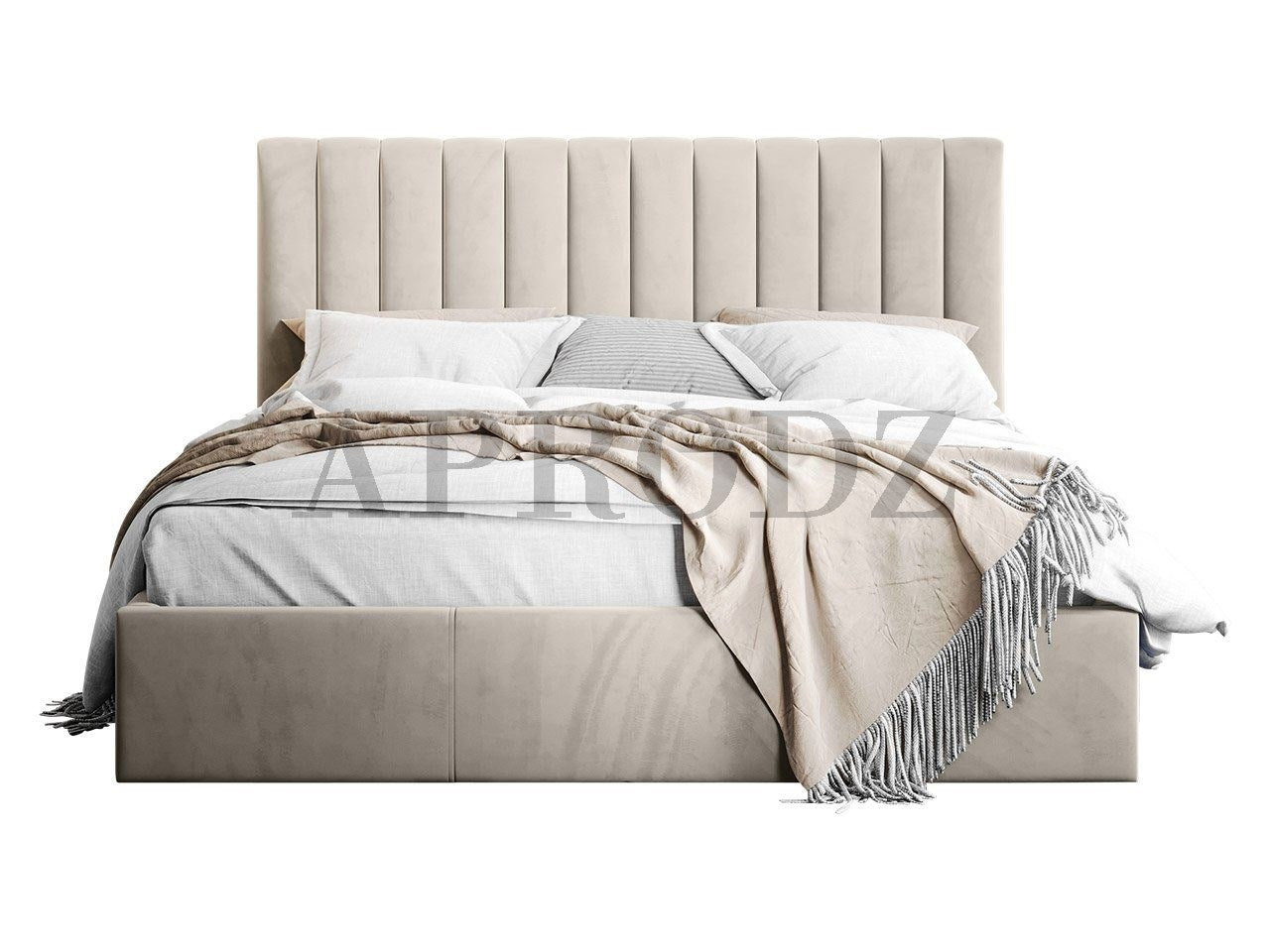 Fluted Velvet Upholstered Bed – Stylish Hydraulic Storage Bed for Comfortable Sleep & Elegant Bedroom Aesthetic