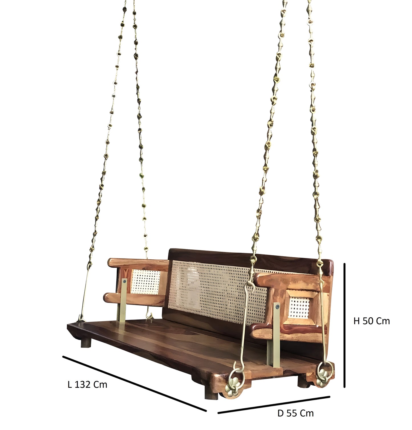 Reversible Wooden Swing Jhula with Brass Chainfor Indoor Outdoor & Balcony | House Swings for Adults (52 Inches, Honey Finish)
