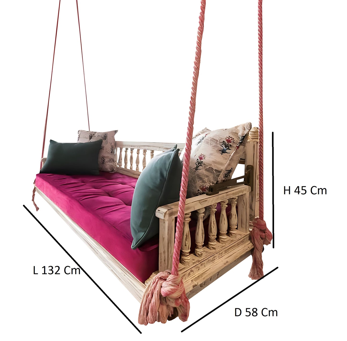 3 Seater Swing Wooden Jhula for Indoor Outdoor & Balcony | House Swings for Adults (White)