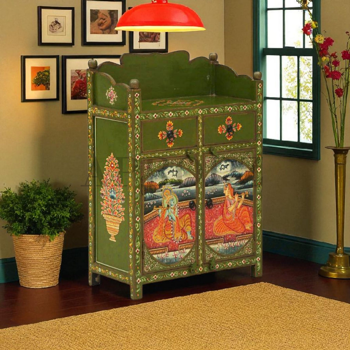 Handpainted Wooden Storage Cabinet Living Room (Multicolor)