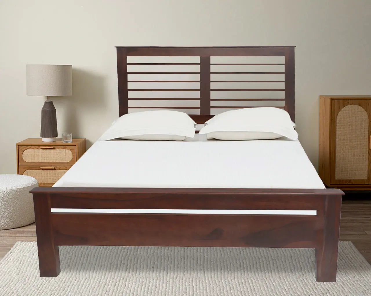 Solid Sheesham Wood Queen Size Bed for Bedroom Wooden Double Bed Without Storage for Beautiful Home, Living Room and Hotel