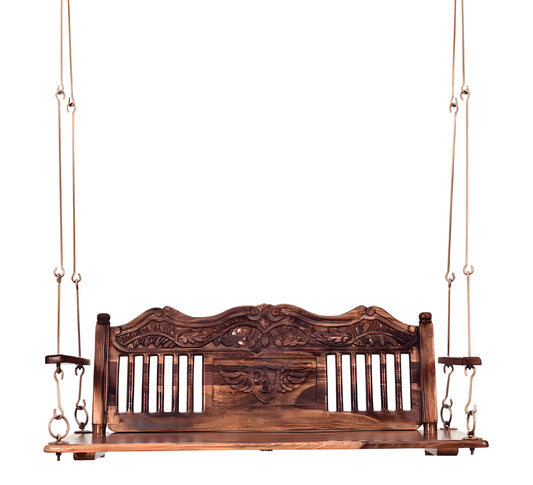 Wooden Swing Jhula with Brass Chain and Carving Eagle Designfor Indoor Outdoor & Balcony | House Swings for Adults (Honey Finish)