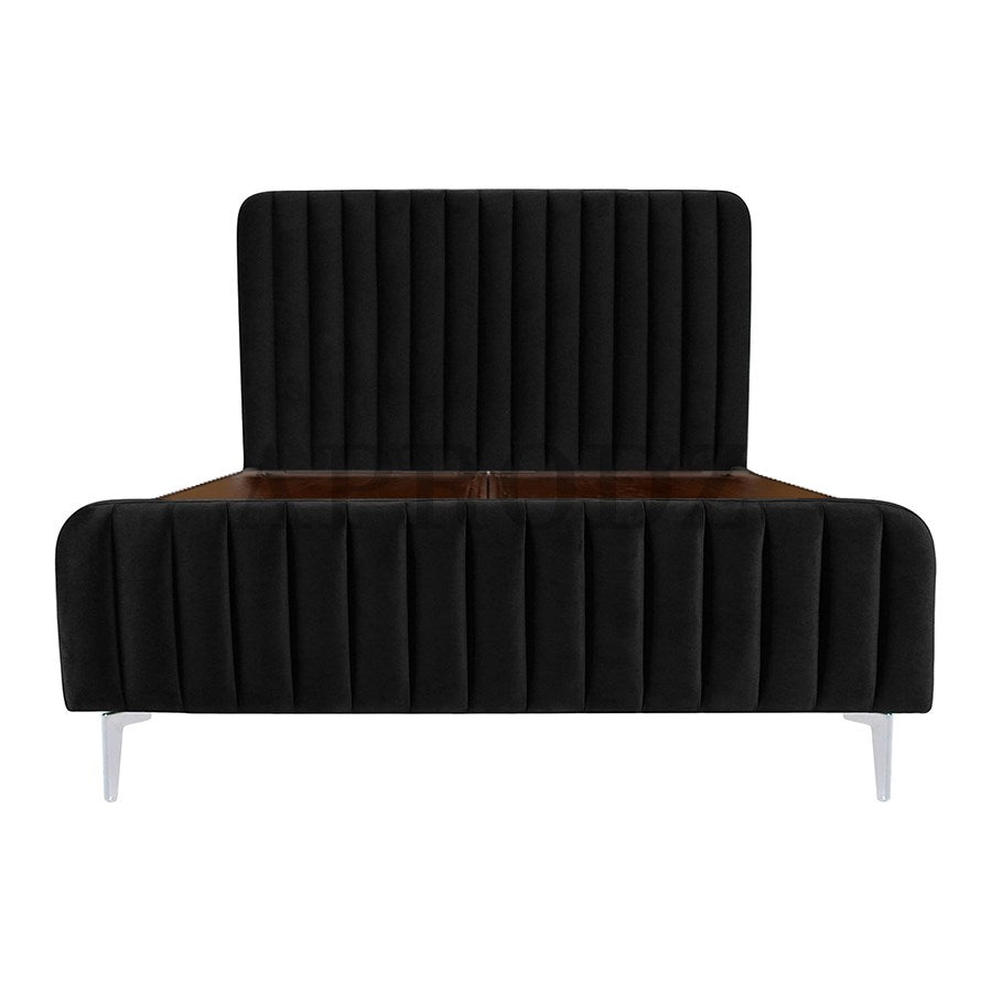 Fluted Velvet Upholstered Bed – Premium Platform Bed with Metal Feet & Luxurious Comfort for Bedroom & Home
