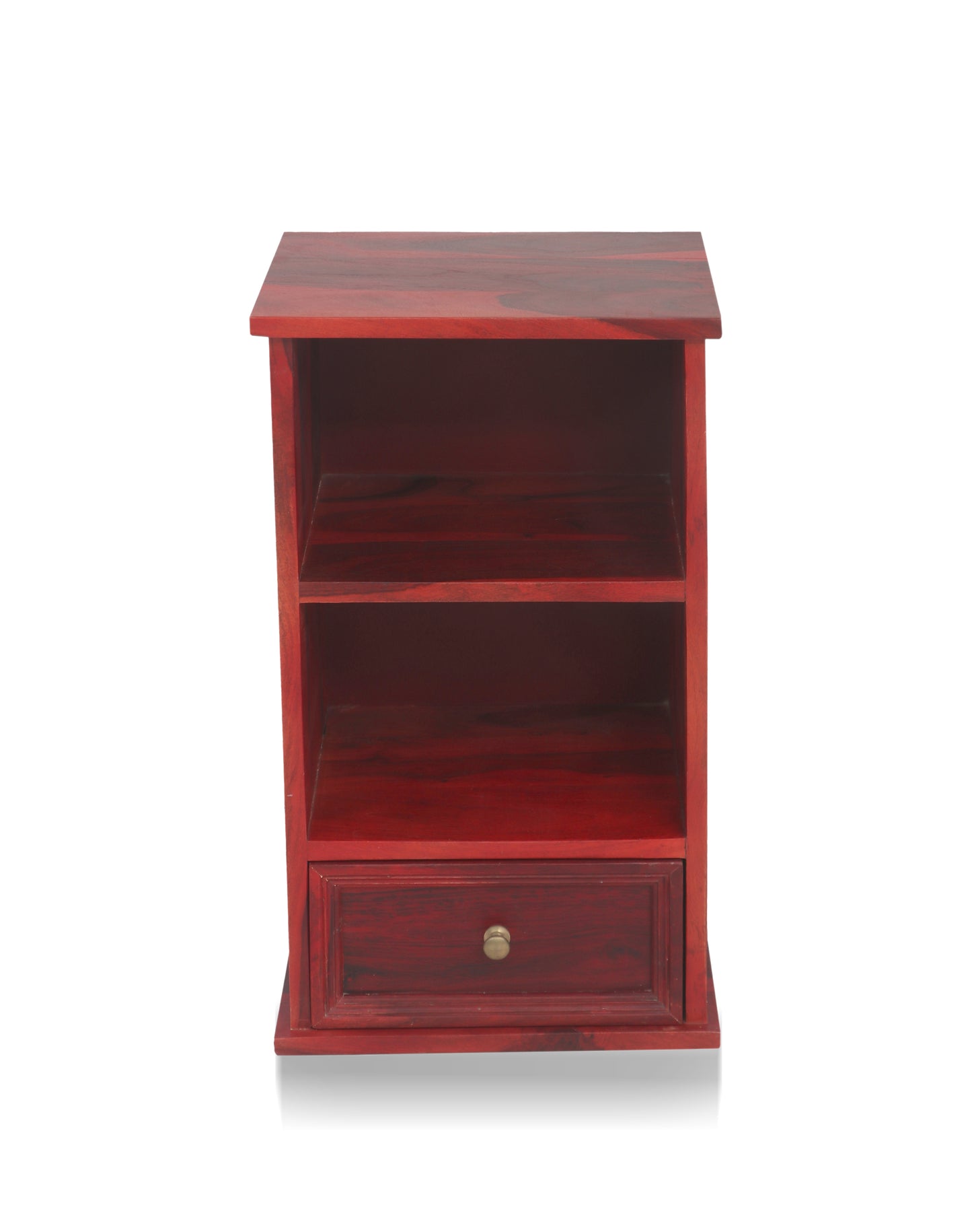 Solid Sheesham Wood Stolik 2 Open Shelves & 1 Drawer Bedside Table for Bedroom & Living Room (Rosewood Finish)
