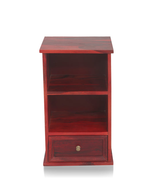 Solid Sheesham Wood Stolik 2 Open Shelves & 1 Drawer Bedside Table for Bedroom & Living Room (Rosewood Finish)