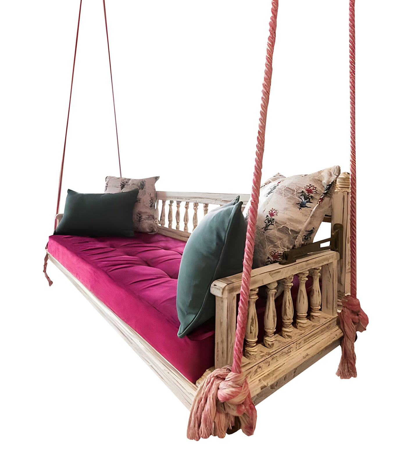 3 Seater Swing Wooden Jhula for Indoor Outdoor & Balcony | House Swings for Adults (White)
