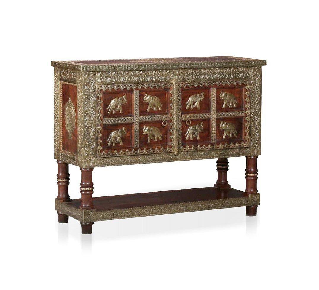 Wooden Brass Fitted Storage Cabinet with Open Self Storage (Multicolor)