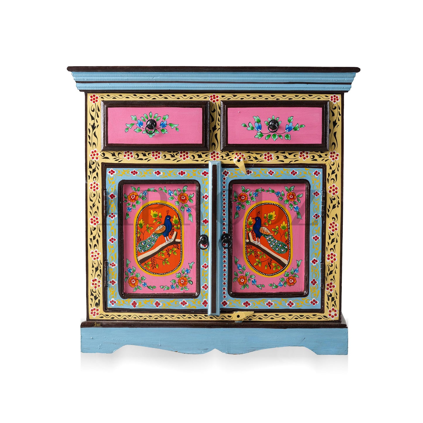 Wooden Handpainted Storage Cabinet with 2 Drawer (Multicolor)