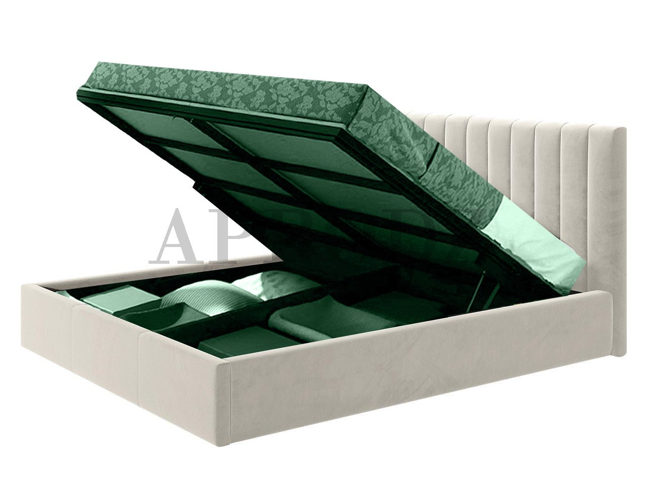 Fluted Velvet Upholstered Bed – Stylish Hydraulic Storage Bed for Comfortable Sleep & Elegant Bedroom Aesthetic