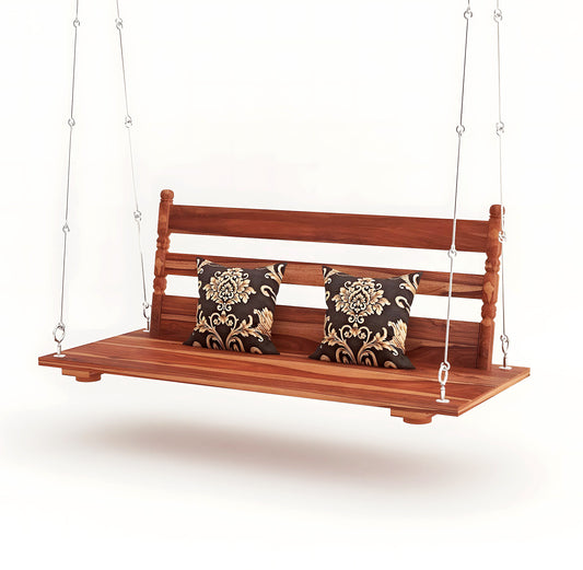 3 Seater Swing Brass Coated Wooden Jhula for Indoor Outdoor & Balcony | House Swings for Adults (52 Inches)
