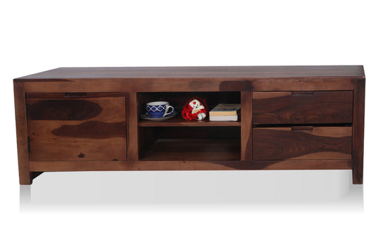 Sheesham Wood TV Unit for Living Room | Solid Wood Entertainment Center with Storage | TV Stand Cabinet for LED/LCD TVs | Modern Wooden Media Console Table with Drawers and Shelves