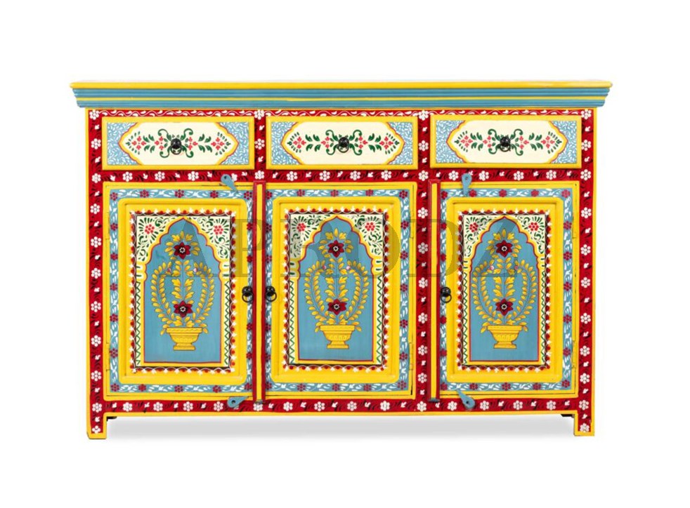 Wooden Handpainted Multipurpose Sideboard Storage Cabinet for Home (Multicolor)