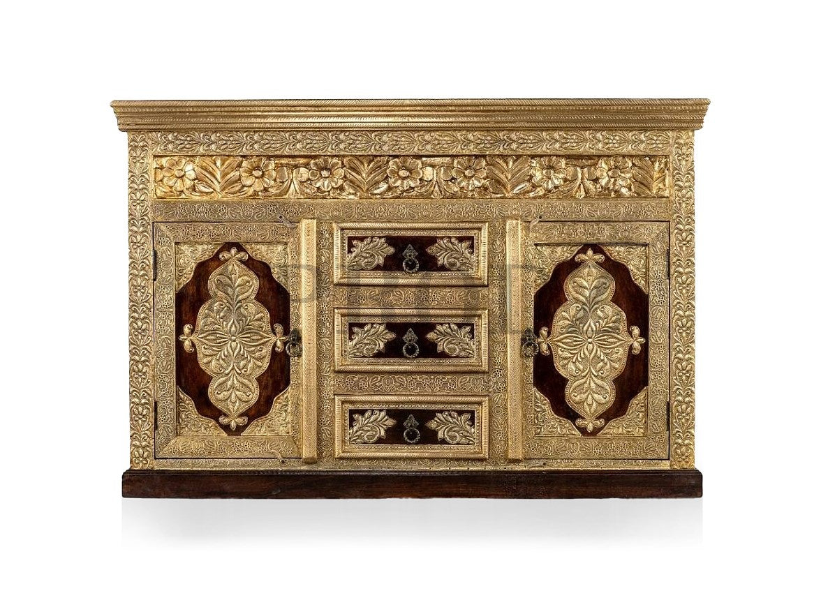 Wooden Brass Fitted Multipurpose Sideboard Storage Cabinet for Home (Multicolor)