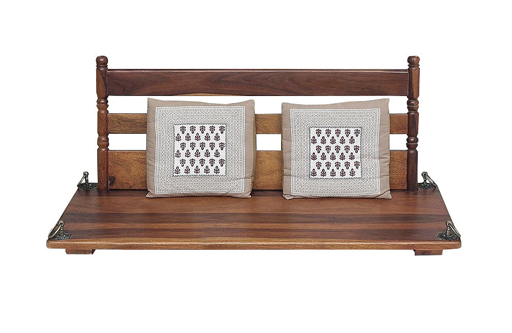 3 Seater Swing Brass Coated Wooden Jhula for Indoor Outdoor & Balcony | House Swings for Adults (52 Inches)