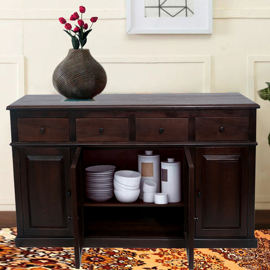 Solid Teak Wood Sideboard Cabinet with Two Spacious Drawers & Storage Shelves – Handcrafted Wooden Console Table for Living Room, Dining Room or Entryway
