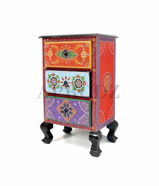 Wooden Table Hand-Painted Solid Wood Bedside Table | Nightstand | End Table for Bedroom & Living Room Furniture(Multicolour)