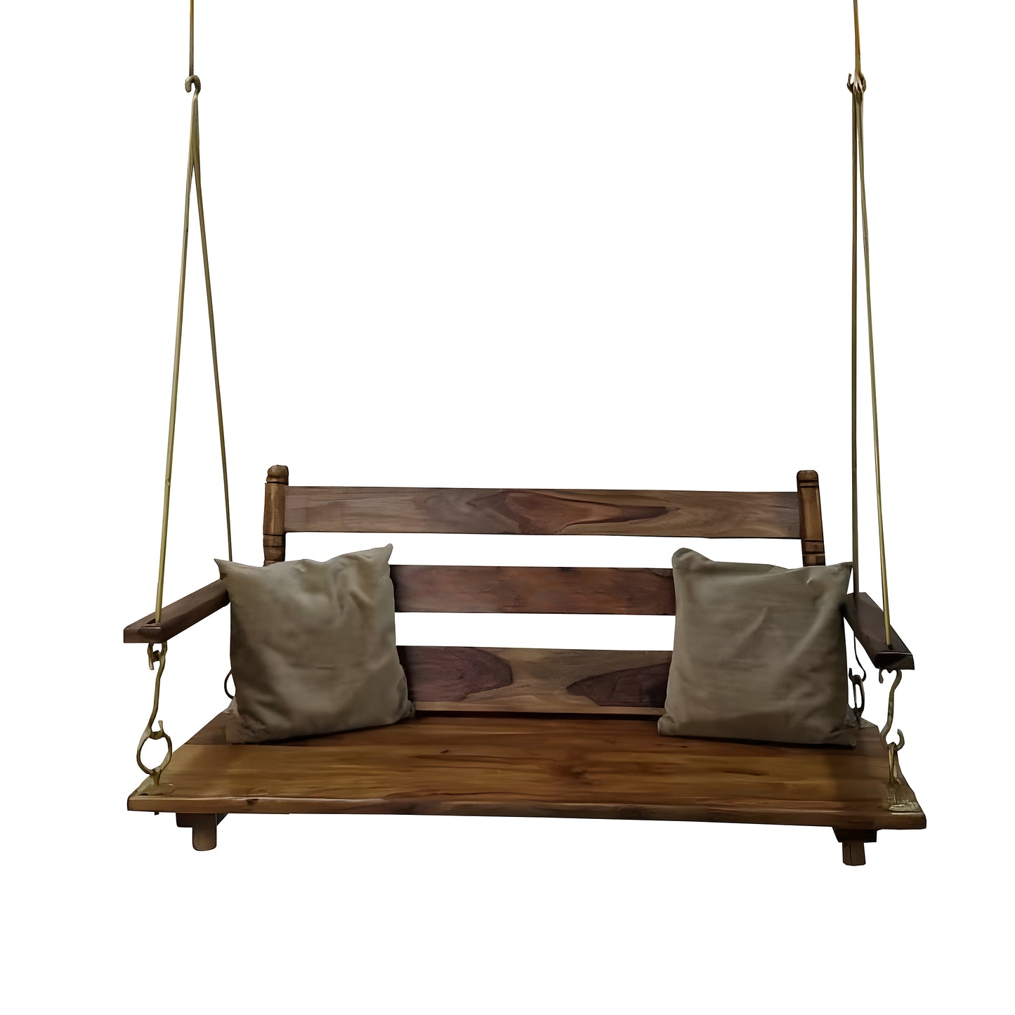 2 Seater Swing Wooden Jhula with Brass Coated Chain for Indoor Outdoor & Balcony | House Swings for Adults (Honey Finish)
