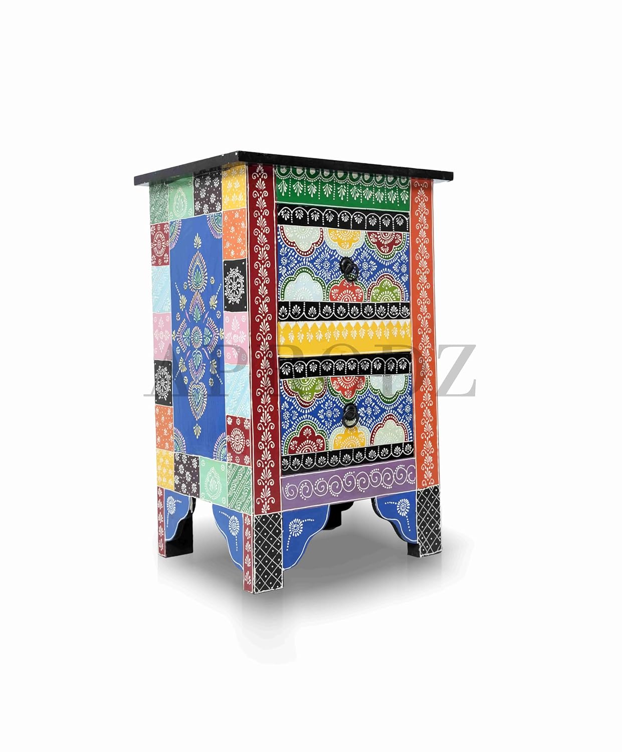 Solid Wood Hand-Painted Bedside Table | End Table for Bedroom & Living Room Furniture (Multicolour)
