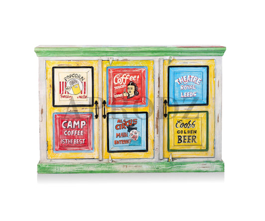 Wooden Handpainted Multipurpose Sideboard Storage Cabinet for Home (Multicolor)