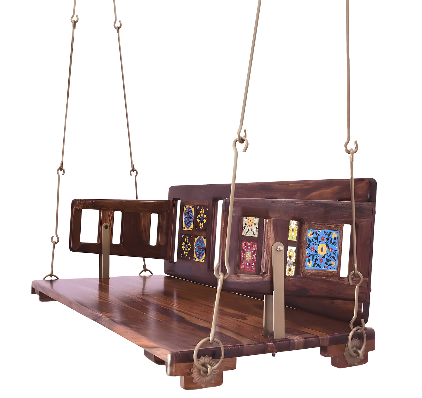 Reversible Wooden Swing Jhula with Brass Coated Chainfor Indoor Outdoor & Balcony | House Swings for Adults (52 Inches, Natural Finish)