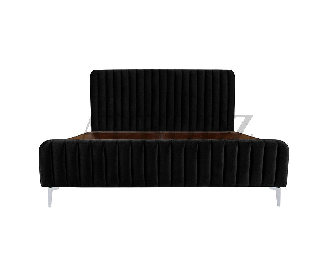 Fluted Velvet Upholstered Bed – Premium Platform Bed with Metal Feet & Luxurious Comfort for Bedroom & Home