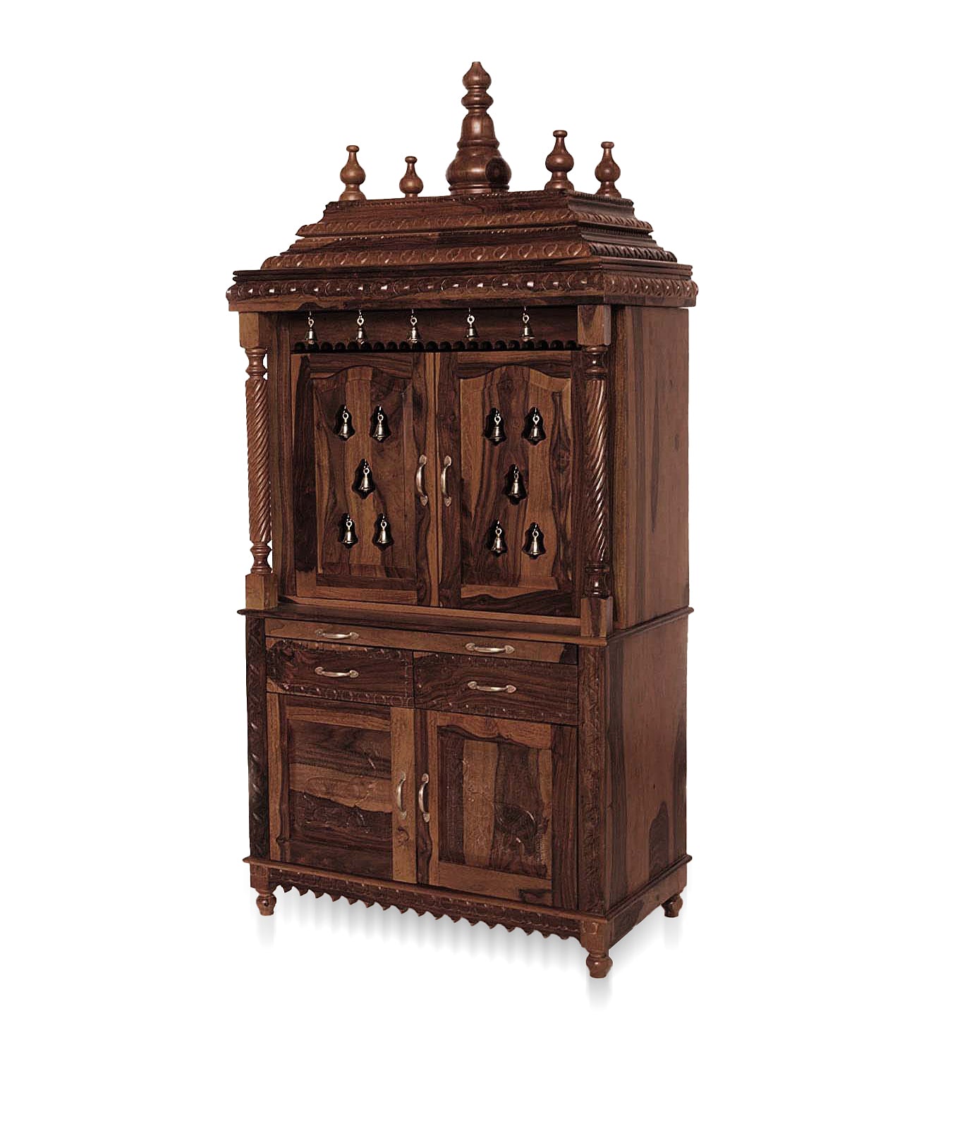 Handcrafted Sheesham Wood Temple with Storage for Pooja Room | Temple for Home | Pooja Mandir (Standard, Natural Teak)