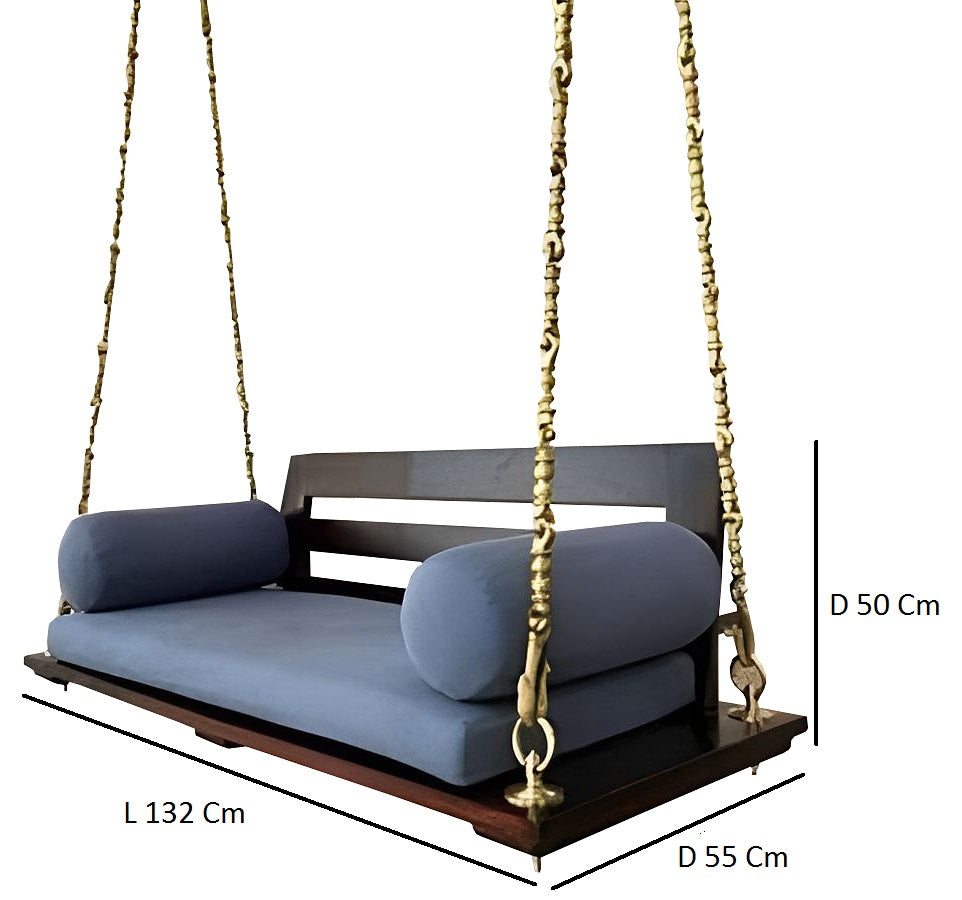 Sheesham Wood Swing Jhula with Back Support and Stainless Steel Assessoriesfor Indoor Outdoor & Balcony | House Swings for Adults (Walnut Finish)
