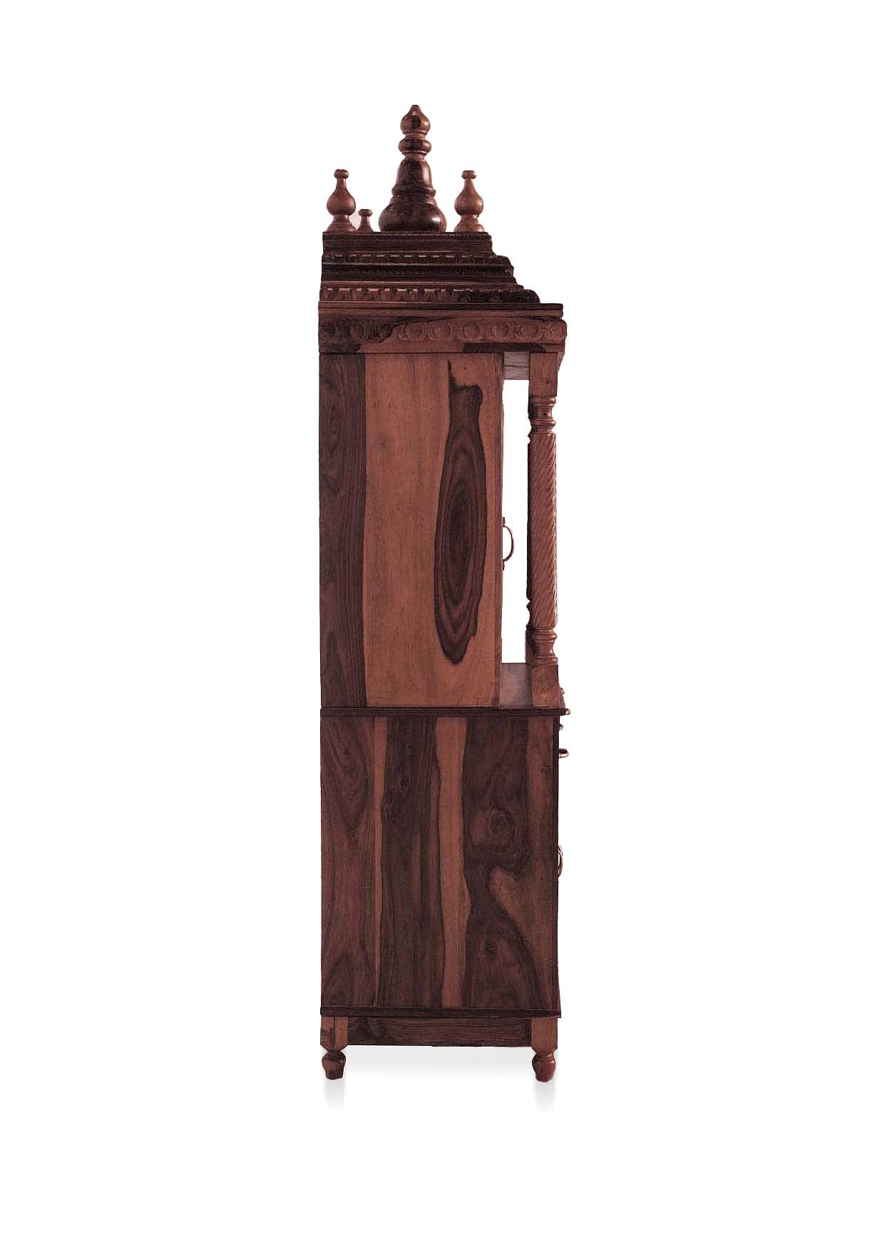 Handcrafted Sheesham Wood Temple with Storage for Pooja Room | Temple for Home | Pooja Mandir (Standard, Natural Teak)
