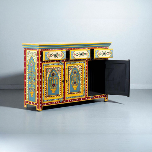 Wooden Handpainted Multipurpose Sideboard Storage Cabinet for Home (Multicolor)