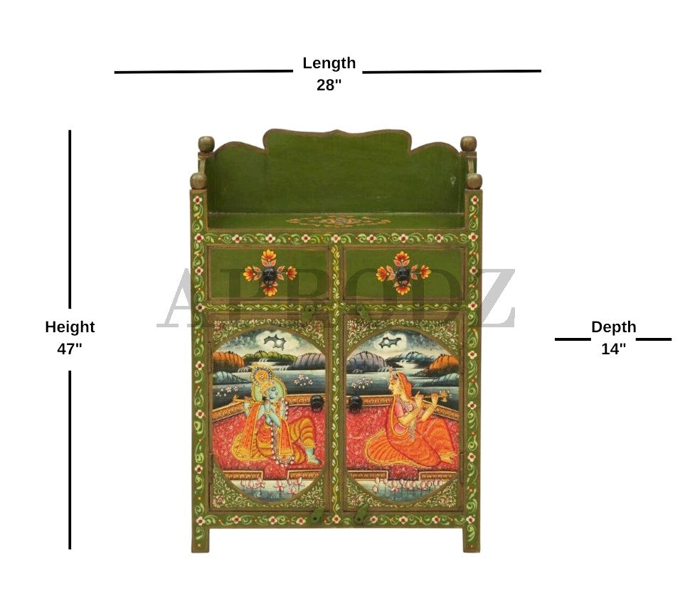 Handpainted Wooden Storage Cabinet Living Room (Multicolor)