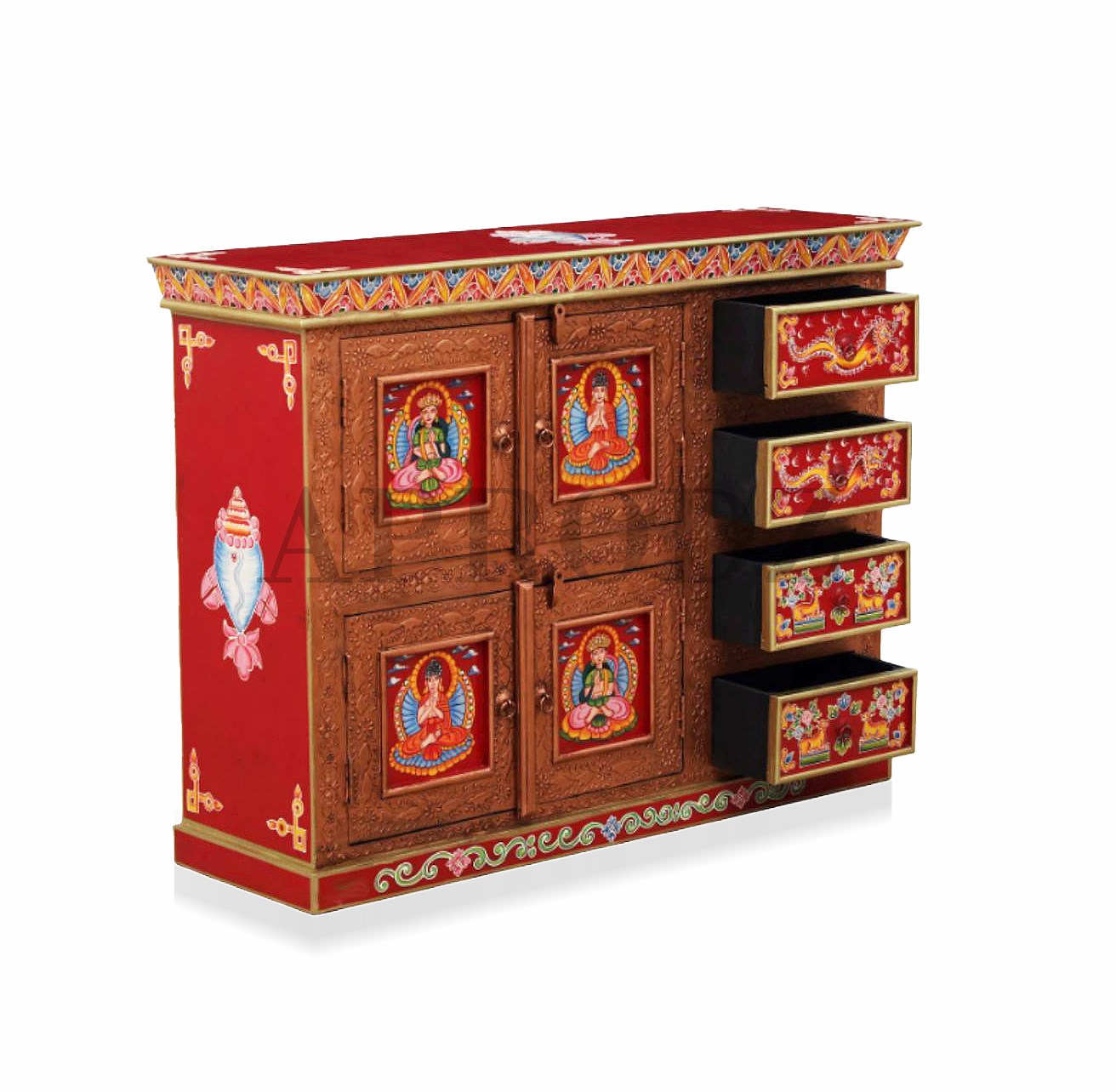 Wooden Handpainted Multipurpose Sideboard Storage Cabinet for Home (Multicolor)