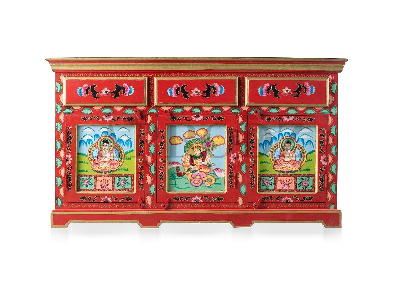 Wooden Handpainted Multipurpose Sideboard Storage Cabinet for Home (Multicolor)