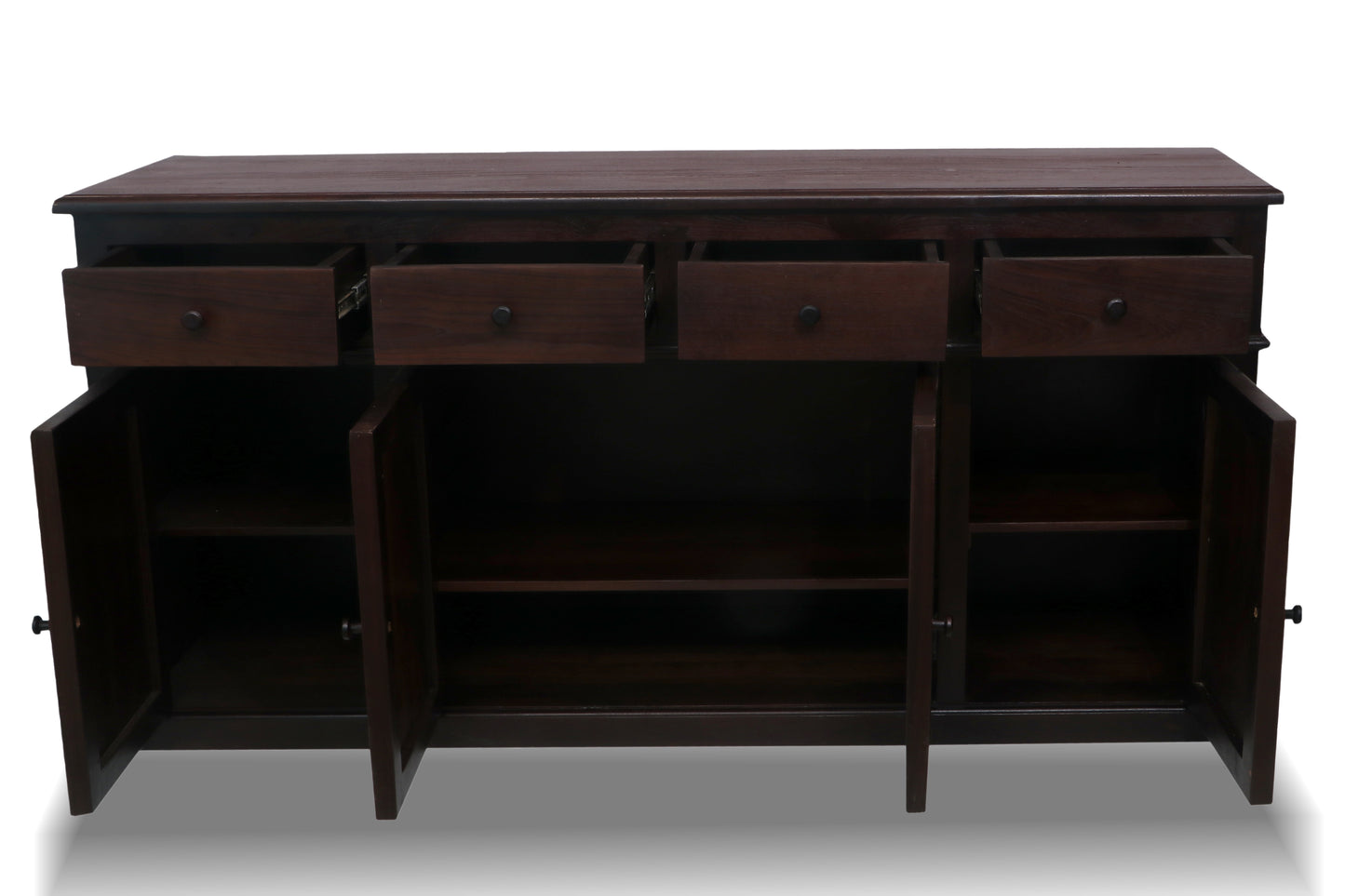 Solid Teak Wood Sideboard Cabinet with Two Spacious Drawers & Storage Shelves – Handcrafted Wooden Console Table for Living Room, Dining Room or Entryway