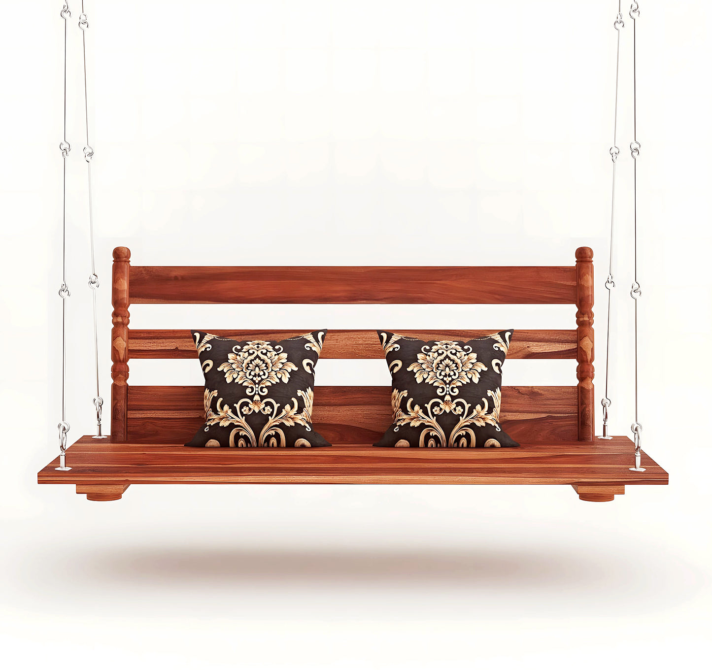 3 Seater Swing Brass Coated Wooden Jhula for Indoor Outdoor & Balcony | House Swings for Adults (52 Inches)