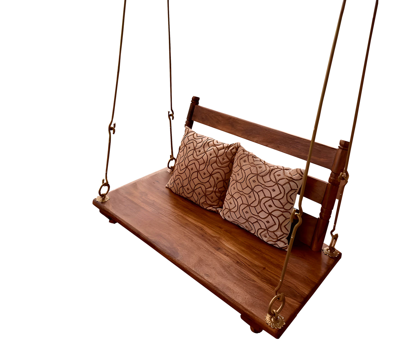 3 Seater Swing Brass Coated Wooden Jhula for Indoor Outdoor & Balcony | House Swings for Adults (52 Inches)