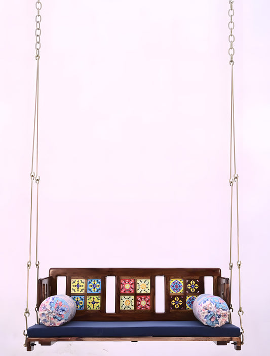 Reversible Wooden Swing Jhula with Brass Coated Chainfor Indoor Outdoor & Balcony | House Swings for Adults (52 Inches, Natural Finish)